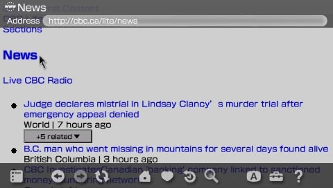 CBC Lite rendered on the PSP browser